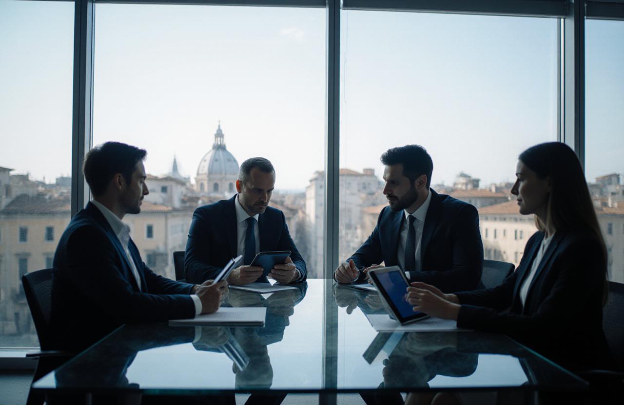 Team business moderno che collabora in ufficio a Roma